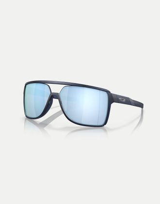 Oakley Castel - Occhiali da sole rettangolari blu opachi traslucidi con lenti polarizzate blu a specchio