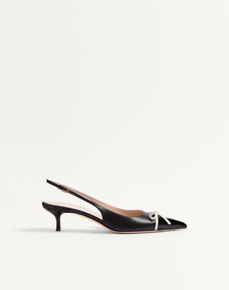 Valentino Garavani D&eacute;collet&eacute; Slingback Bepointy In Vernice E Capretto 45Mm Donna NERO/AVORIO 35.5
