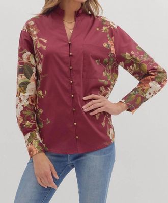 Entro Button Front Botanical Top In Dry Pinot Nior