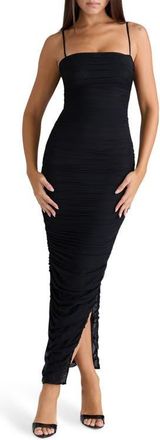 House of CB Fornarina Ruched Mesh Maxi Dress in Black at Nordstrom, Size X-Small A