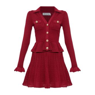 Self Portrait Knitted Dresses, female, Red, XS, Peplum dress