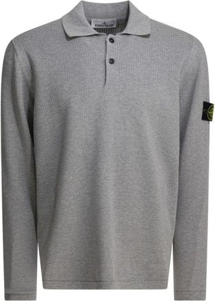 Stone Island Losvallende polo met lange mouwen en ribgebreide boorden - Heren - Ronde hals truien - Grijs - S - Katoen - Truien & Vesten