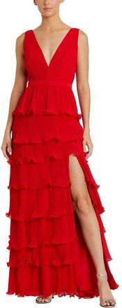 Mac Duggal Sleeveless Ruffle Tiered V Neck Gown