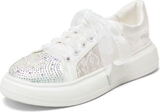 Emily Bridalwear 115-21B Womens Wedding Sneakers Flats Tennis Shoes Bling Rhinestone Sneakers,Ivory,7.5 UK