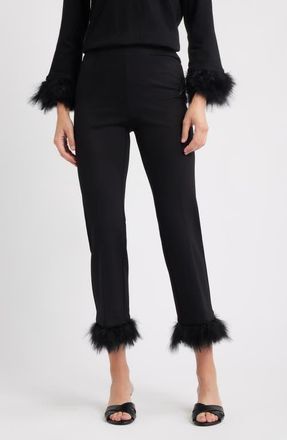 Anne Klein Crop Feather Trim Pull-On Pants in Anne Black at Nordstrom, Size X-Large P