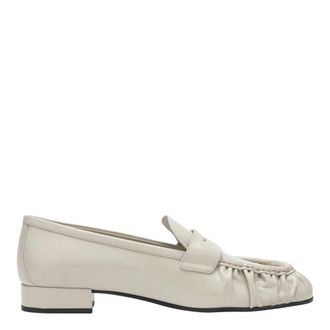 Prada Loafers, female, Beige, Size: 8 1/2 US Logo Detail Leather Loafers