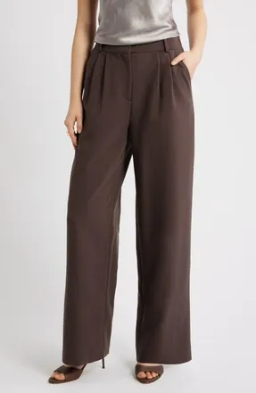 Open Edit Icon Twill High Waist Wide Leg Trousers in Brown Seal at Nordstrom, Size 8