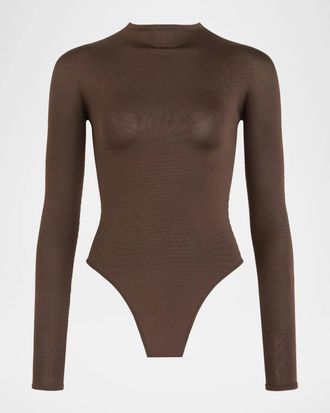 Alaia Semi-Sheer Mock-Neck Bodysuit