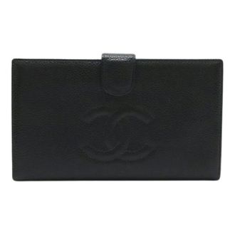 Chanel Pre-owned Caviar Skin Long Wallet Black - Dames - Pre-owned - Zwart - Maat: ONE Size