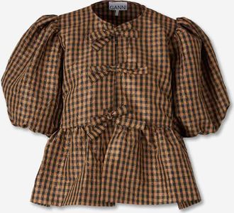 Ganni Checked Blouse With Ties