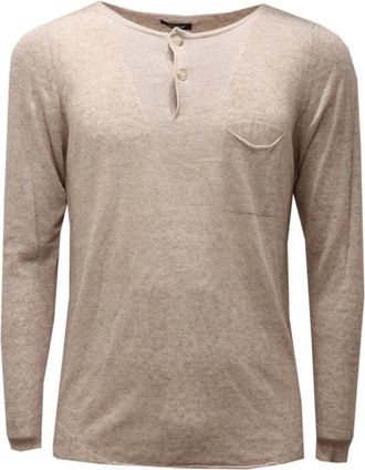 Officina36 Round-neck Knitwear, male, Beige, S, Slub Jumper Made in Italy