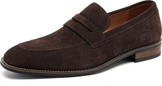 Generic Mens Suede Leather Loafers Lightweight Round Toe Slip on Business Dress Oxford Shoes Driving Office Penny Loafer,Dark Brown,10.5 UK