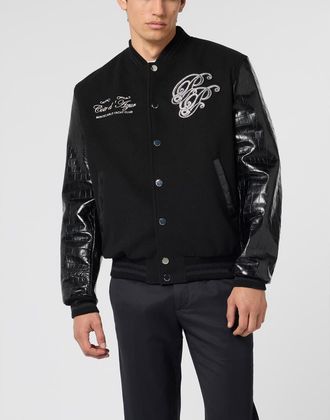 Philipp Plein Varsity Bomber Jacket Teddy Racer Men in Black at Nordstrom, Size Xxx-Large
