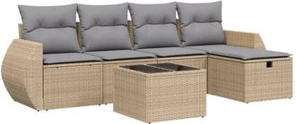 vidaXL Vidaxl - Juego De Sof&aacute;s Jard&iacute;n Con Cojines Beige Mezcla 6 Pzas Rat&aacute;n Pe