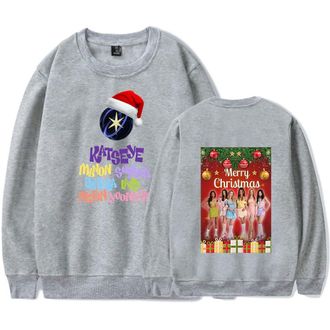 Generic KATSEYE Christmas Merch Graphic Sweatshirt - Unisex Crewneck Concert Pullover, EYEKONS Christmas Apparel Casual Streetwear (Grey,S)
