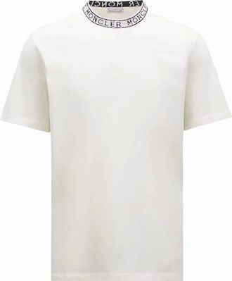 Moncler Mens Branded Neck T-Shirt White - Size: 38