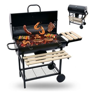 Relaxdays Barbacoa De Carb&oacute;n Relaxdays Con Tapa Y Term&oacute;metro, 95x114,5x69 Cm, Acero Con Recubrimiento En Polvo, Carro