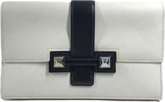 Herm&egrave;s Navy White Leather Clutch Bag Pouch (Pre-Owned)