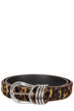 Semicouture Leopard Print Xiomara Oval Buckle Leather Belt