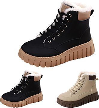 Generic Womens Winter High Top Boots Fleece Lined Platform Boots Casual Warm Faux Fur Short Boot Ladies Lace Up Ankle Booties Waterproof Anti Slip Combat Shoe