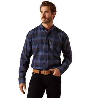 Ariat Mens Simmental Shirt Long Sleeve in Navy Plaid, Size Medium, by Ariat