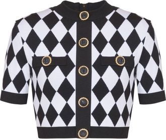 Balmain diamond-jacquard knitted top - women - Polyester/Viscose - 36 - White