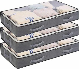 OEM Juego De 3 Bolsas De Almacenamiento Para Debajo De La Cama, Bolsas De Ropa Plegables, Grandes Contenedores De Almacenamiento Con Asas Y Ventana Transp