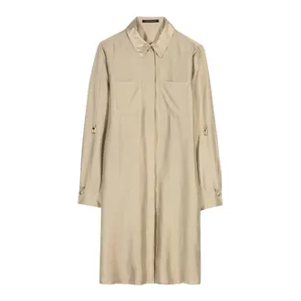 Luisa Cerano Kleedjes, Dames, Beige, S, Satijn, Zijden en Viscose Overhemdjurk met Verborgen Sluiting