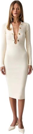 Elisabetta Franchi Lange Jurk van Viscosemix - Dames - Kleedjes - Beige - L - Polyester - Kleedjes