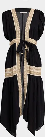 Ramy Brook Audra Embroidered Cotton Tie-Waist Coverup Dress