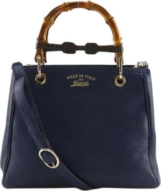 Gucci Pre-owned Bamboo Shopper Small Calfskin 2way Bag - Dames - Vintage Handtas - Blauw - ONE Size - Leer - Vintage