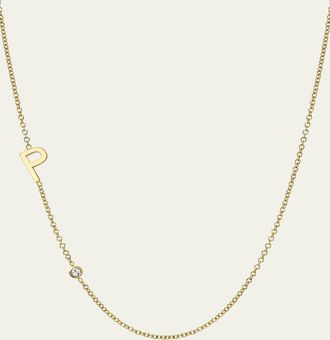 Zoe Lev Jewelry 14k Gold Asymmetrical Initial and Bezel Diamond Necklace