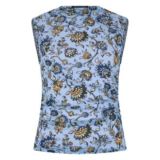 Veronica Beard Sleeveless Tops, female, Blue, Size: L Sylviani Sleeveless Ruched Floral Top