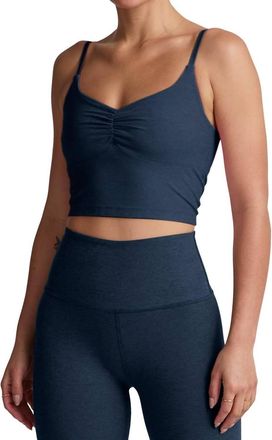 Beyond Yoga Spacedye Raise The Barre Shirred Cropped Tank In Nocturnal Navy