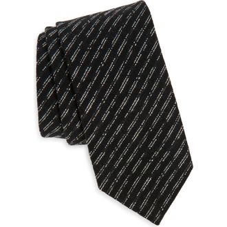 BOSS Textured Stripe Wool Tie in Black at Nordstrom Rack