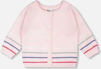Deux par Deux Girl Cotton Knit Striped Button Front Cardigan in Light Pink at Nordstrom, Size 18M