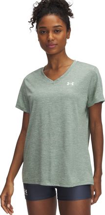 Under Armour Trainingsshirt UNDER ARMOUR TECH SSV- TWIST, Damen, Gr. XL, weiss (silica gr&uuml;n,, wei&szlig;), Obermaterial: 100% Polyester, normal, V-Ausschnitt, Shirts Tra
