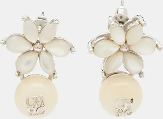 Carolina Herrera Jasmine Mother Of Pearl Resin Silver Tone Drop Earrings