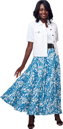 Jessica London Flowing Crinkled Maxi Skirt in Pool Blue Feather at Nordstrom, Size 36P