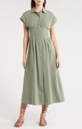 Marine Layer Arden Midi Shirtdress in Olive/navy Stripe at Nordstrom, Size X-Small