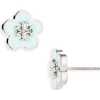 Tory Burch Forget Me Not Enamel Stud Earrings in Tory Silver /Light Green at Nordstrom