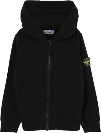Stone Island Kids Sweatshirts, male, Black, 8 Y, ZipUp Hoodie Sweatshirt