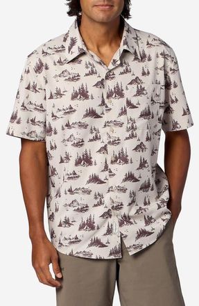 Marmot AirExchange SolarShield UPF Short Sleeve Button-Up Shirt in Birch Bark Lake Side Campout at Nordstrom, Size Xx-Large