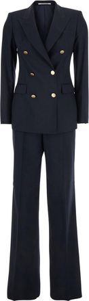 Tagliatore Blue Double-breasted Suit With Peak Revers In Wool Woman