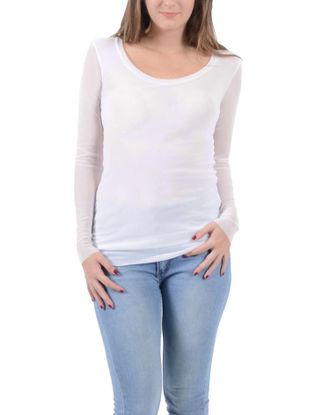 Petit Pois by Viviana G Scoop Neck Long Sleeve Mesh Tee In White
