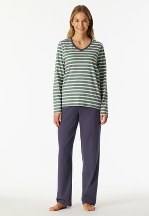 Schiesser Schlafanzug SCHIESSER Casual Essentials, Damen, Gr. 36, 709, mineral, Single Jersey, Obermaterial: 100% Baumwolle, bequem lang, V-Ausschnitt, Homewear