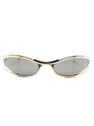 Gucci logo-engraved oval-frame sunglasses - unisex - Titanium - 68 - Silver