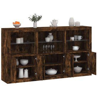 Berkfield Home Sideboard with LED Lights Smoked Oak 181.5x37x100 cm in Brown