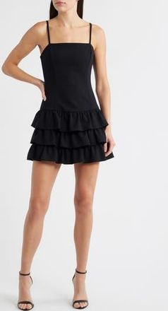 French Connection Whisper Tiered Ruffle Minidress in Black at Nordstrom Rack, Size 12