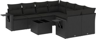vidaXL Set De Sof&aacute;s De Jard&iacute;n 8 Piezas Y Cojines Rat&aacute;n Sint&eacute;tico Negro Vidaxl